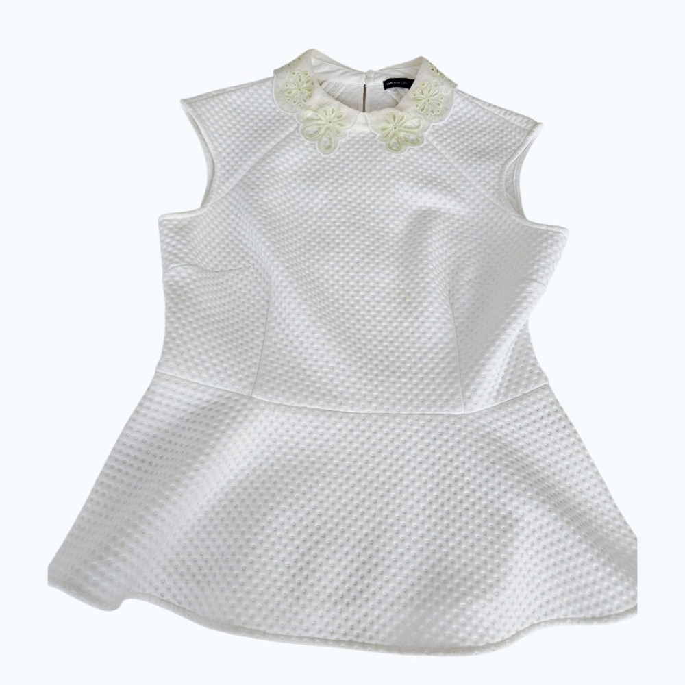 Karen Millen White Textured Peplum Peter Pan Collar - Picture 6 of 10